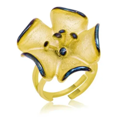 Gümüş Gold Sarı Çiçek Bayan Yüzük