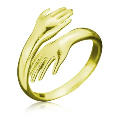 Gümüş Gold Sarılan Eller Yüzük