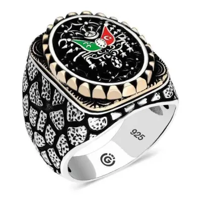 Gümüş Osmanlı Arması Oval Erkek Yüzük