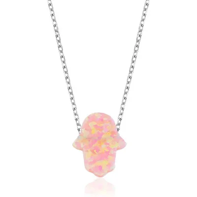 Gümüş Pembe Opal Fatma Ana Eli Bayan Kolye