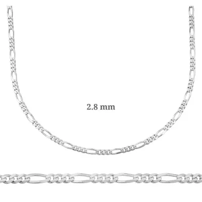 2.8 mm Gümüş Figaro Zincir - 0.80 mikron