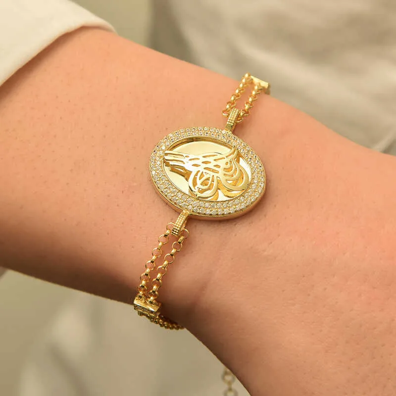 Gümüş Gold Tuğralı Bayan Bileklik görsel 2