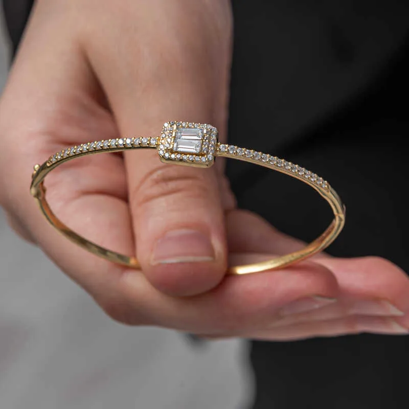 Gümüş Gold Baget Taşlı Kadın Bilezik görsel 1