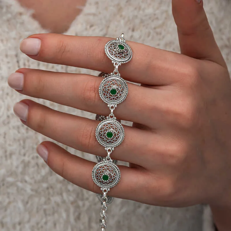 Gümüş Telkari Zümrüt Taşlı Kadın Bileklik görsel 1