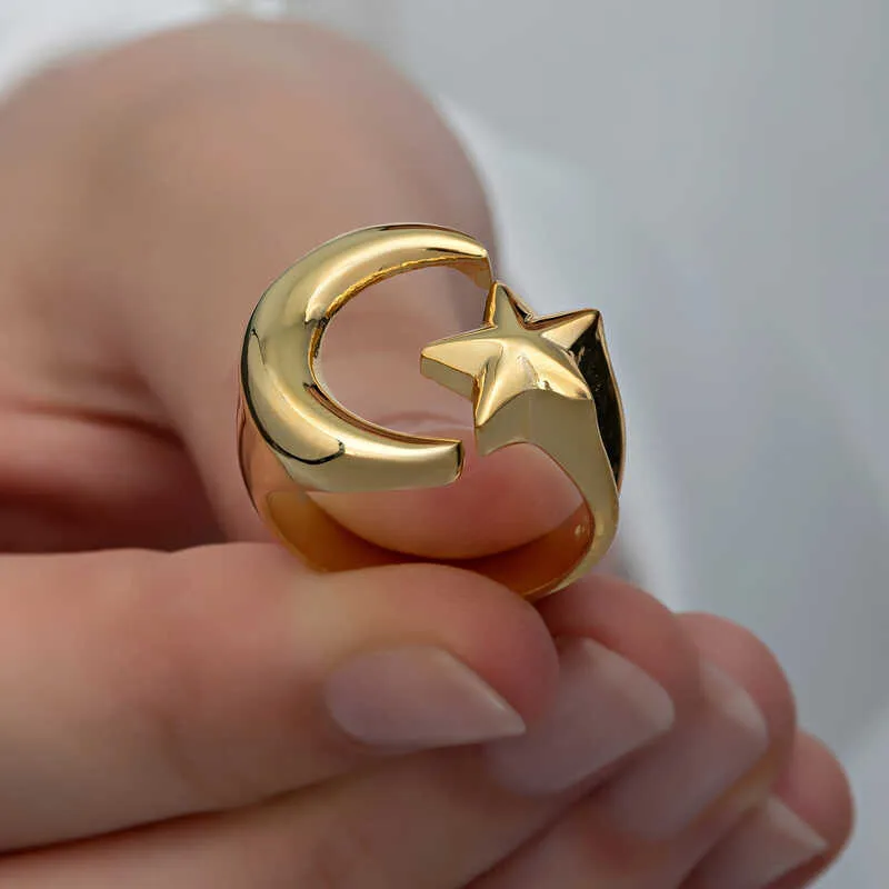 Gümüş Gold Ay Yıldız Kadın Yüzük görsel 1