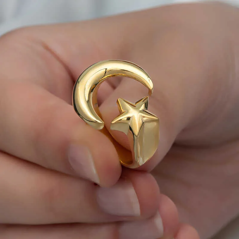 Gümüş Gold Ay Yıldız Kadın Yüzük görsel 2
