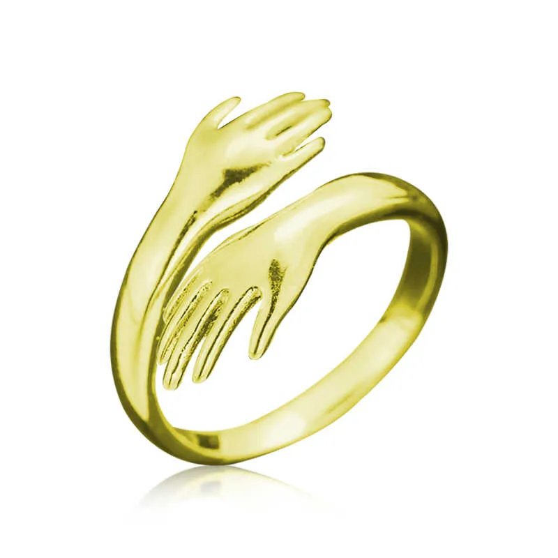 Gümüş Gold Sarılan Eller Yüzük görsel 1