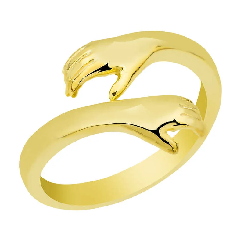 Gümüş Gold Sarılan Eller Yüzük görsel 2