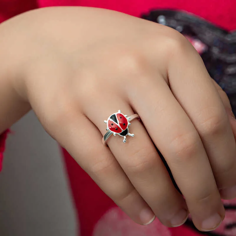 Gümüş Uğur Böceği Çocuk Kız Yüzük görsel 5