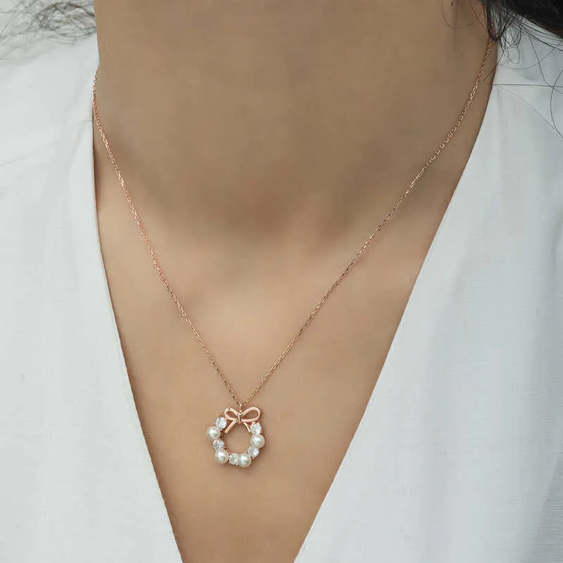 Gümüş Rose İnci Kurdele Kadın Kolye görsel 2