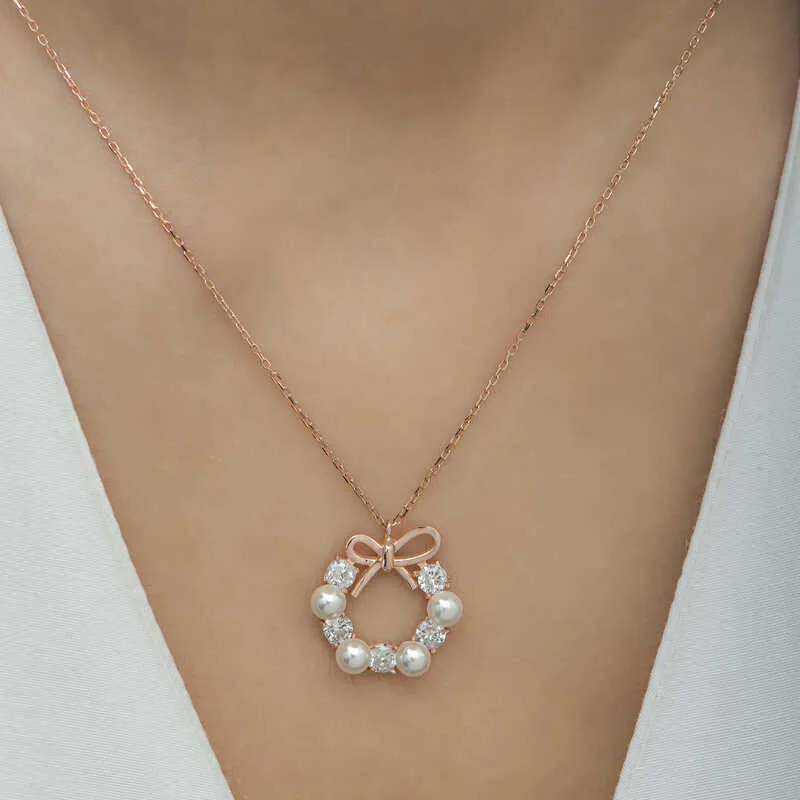Gümüş Rose İnci Kurdele Kadın Kolye görsel 4