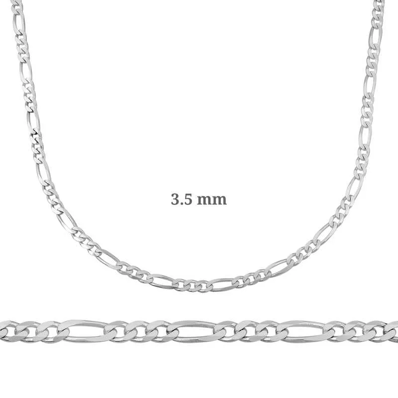 3.5 mm Gümüş Figaro Zincir - 100 mikron görsel 1