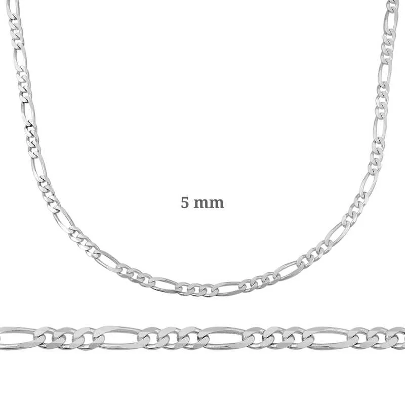 5 mm Gümüş Figaro Zincir - 140 mikron görsel 1