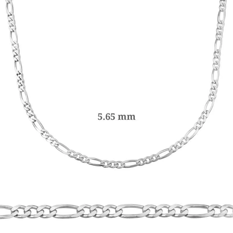 5.65 mm Gümüş Figaro Zincir - 160 mikron görsel 1