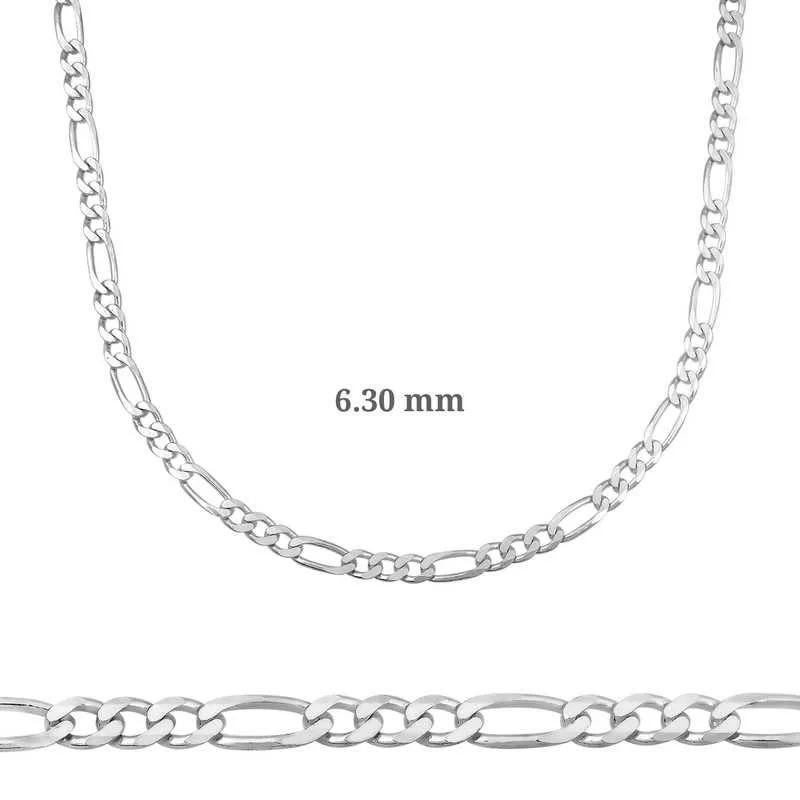 6.30 mm Gümüş Figaro Zincir - 180 mikron görsel 1